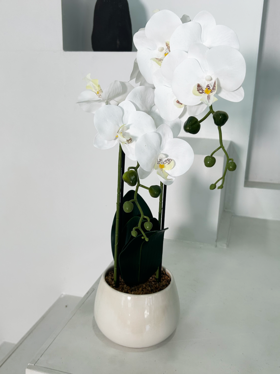 White Faux Potted Orchid